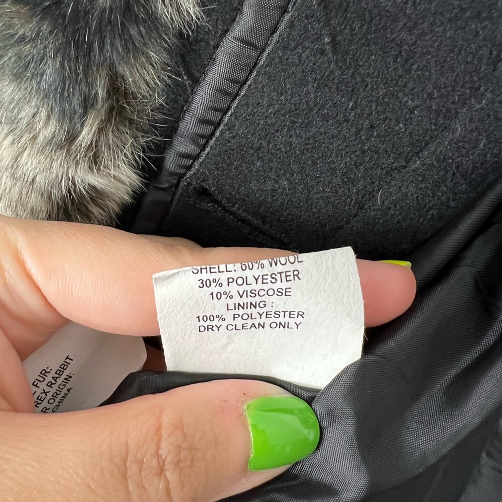 Forecaster Wool Rabbit Fur Platinum Black Coat Peacoat Classy Winter Warm - Picture 6 of 7
